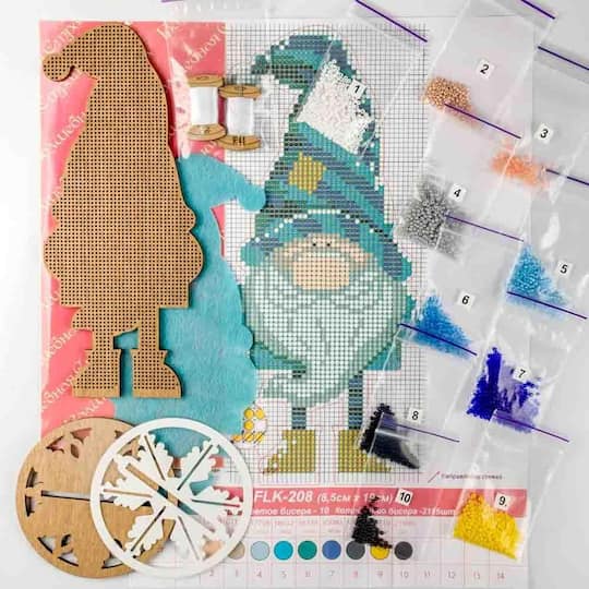Wonderland Crafts Gnome Bead Embroidery on Wood Kit